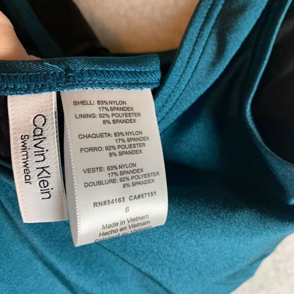 Calvin Klein Women's Nylon Blend Tuck‎ Front One-Piece Blue Swimsuit Size 6 NWT - Picture 6 of 8